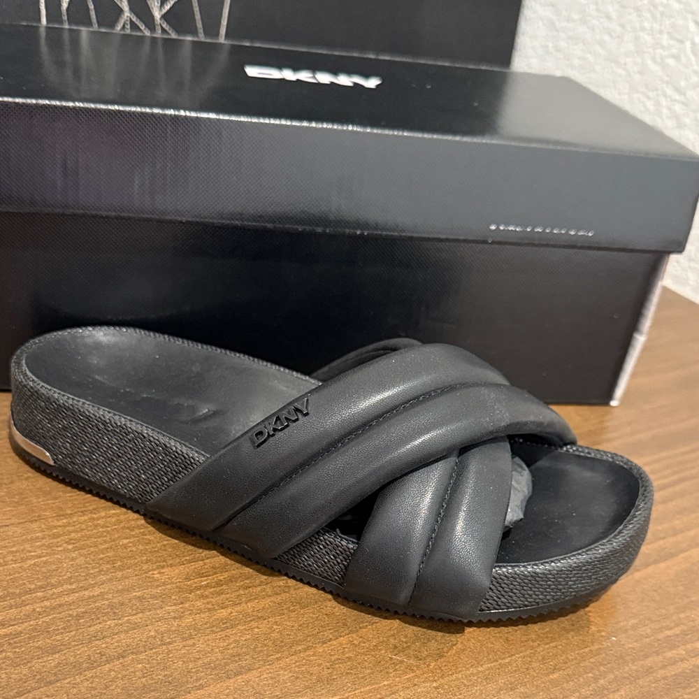 DKNY Black Crisscross Slide